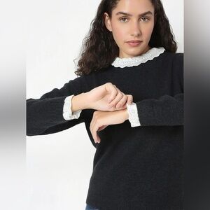 H&M Black Sweater with White Lace Accents